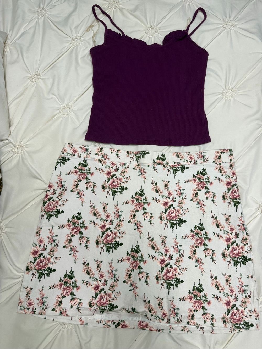 Forever 21 White Floral Mini Skirt with Pink & Green Print